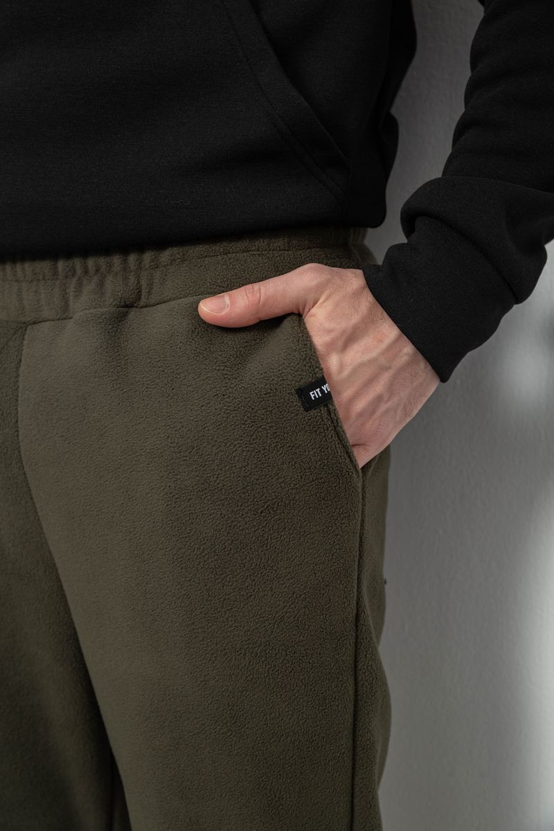 Спортивные штаны мужские однотонные на поларфлисе, цвет хаки, 257R20 — изображение 5
