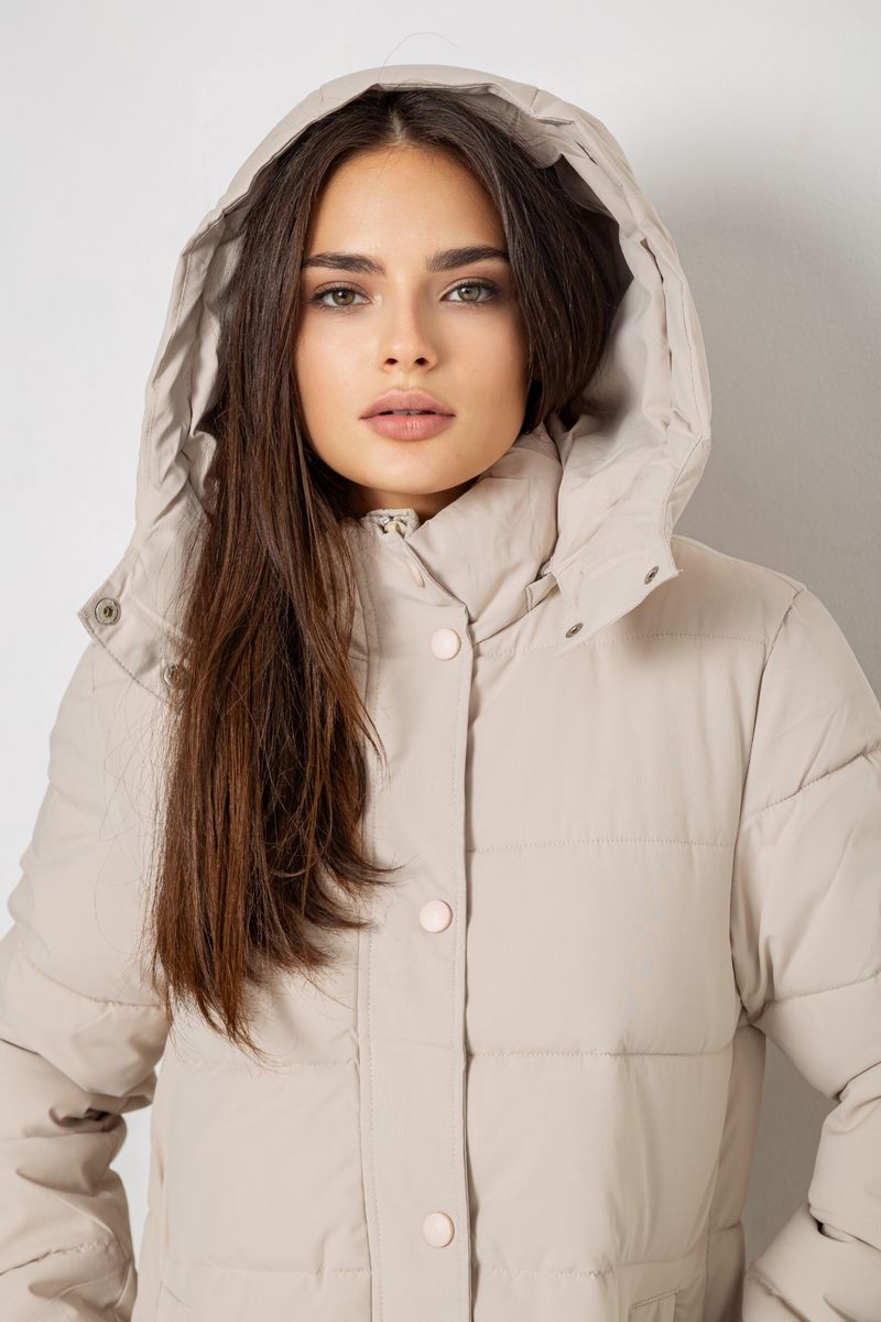 Куртка женская удлиненная батал, цвет светло-бежевый, 207R006-1 — изображение 5