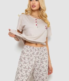 Пижама женская с принтом, цвет бежевый, 243R6967