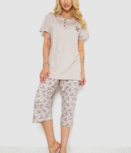 Пижама женская с принтом, цвет бежевый, 243R6967