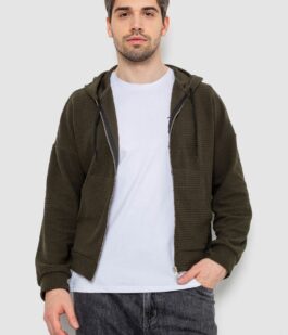 Кофта мужская на молнии с капюшоном, цвет хаки, 238R103-1