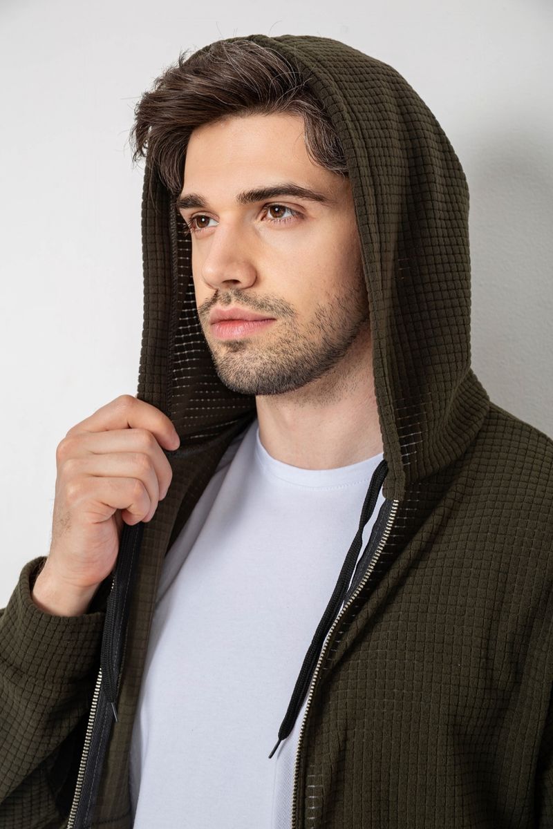 Кофта мужская на молнии с капюшоном, цвет хаки, 238R103-1 — изображение 6