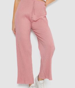 Штаны женские свободного кроя в рубчик, цвет пудровый, 220R017