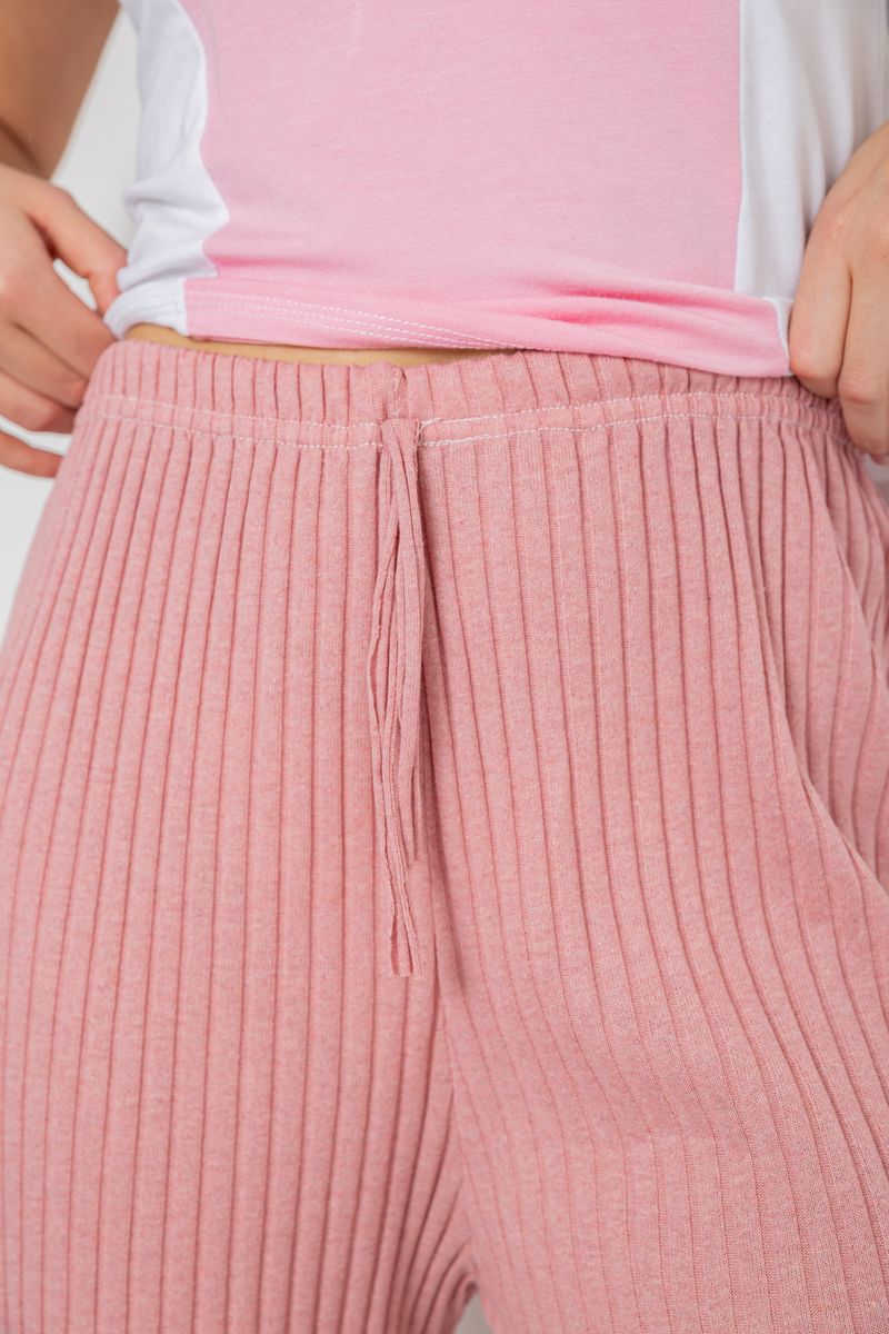 Штаны женские свободного кроя в рубчик, цвет пудровый, 220R017 — изображение 5