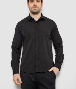Рубашка мужская однотонная с принтом, цвет черный, 186R6918-6