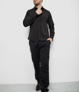 Рубашка мужская однотонная с принтом, цвет черный, 186R6918-6