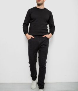 Джинсы мужские на резинке утепленные, цвет черный, 244R665