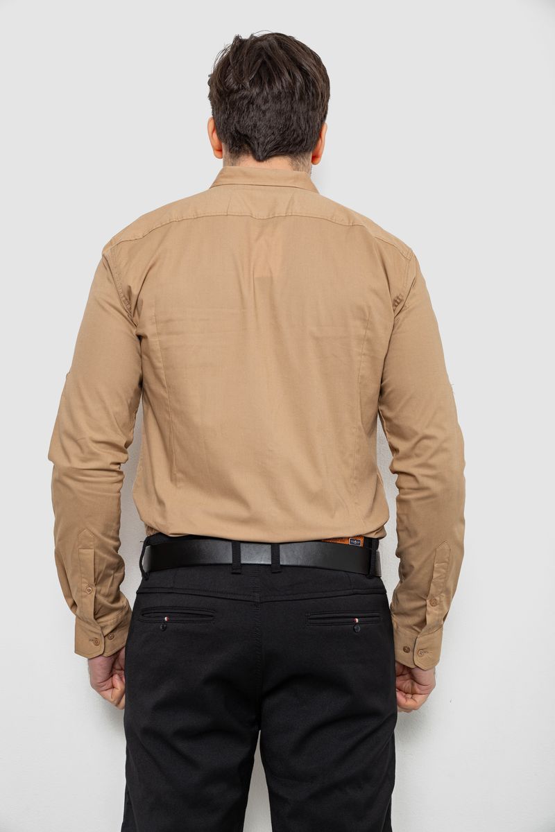Рубашка мужская однотонная, цвет бежевый, 186R2066 — изображение 4