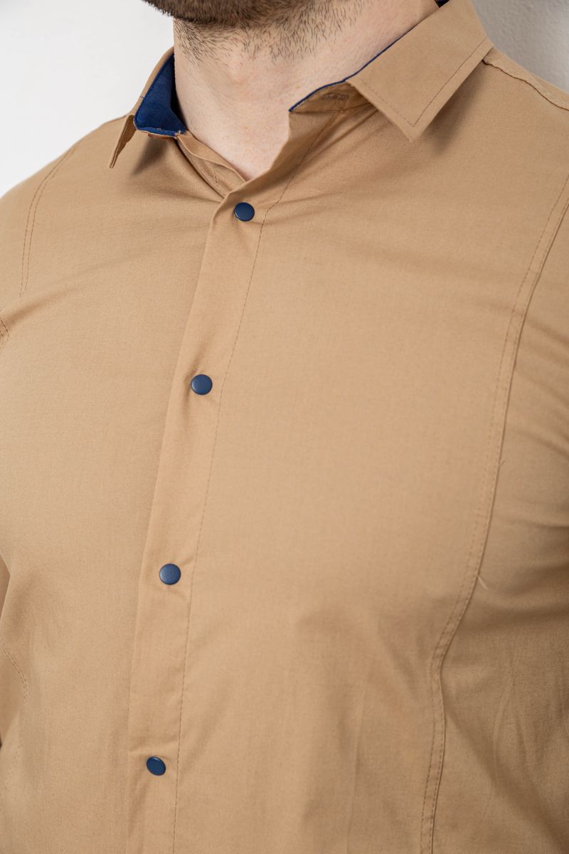 Рубашка мужская однотонная, цвет бежевый, 186R2066 — изображение 5