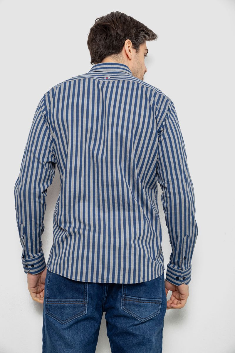Рубашка мужская в полоску, цвет серо-синий, 186RM01 — изображение 4