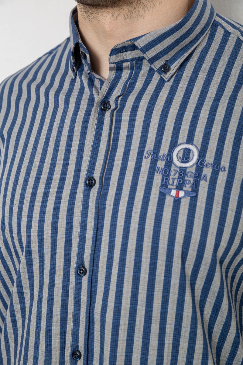 Рубашка мужская в полоску, цвет серо-синий, 186RM01 — изображение 5