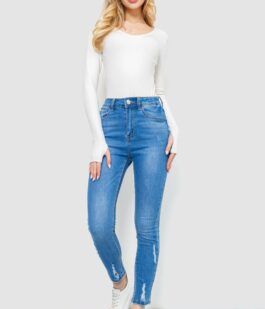 Джинсы женские с потертостями, цвет синий, 214R1532