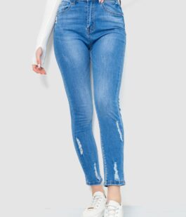 Джинсы женские с потертостями, цвет синий, 214R1532