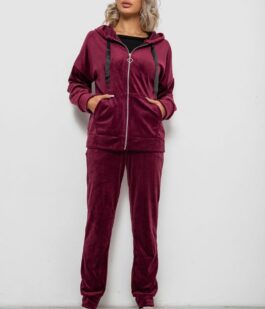 Спортивный костюм женский велюровый, цвет бордовый, 257R4119
