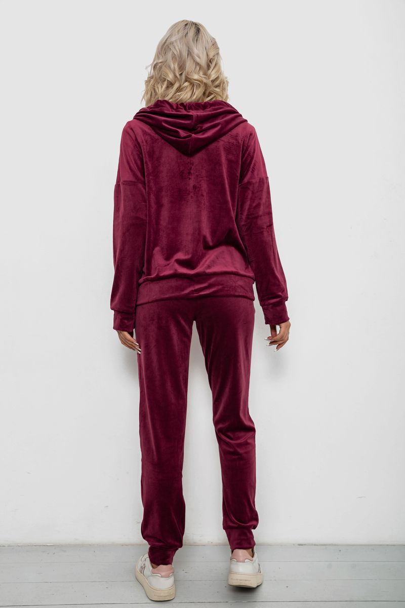Спортивный костюм женский велюровый, цвет бордовый, 257R4119 — изображение 4