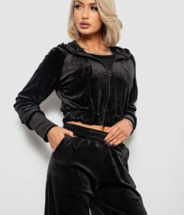 Спортивный костюм женский велюровый, цвет черный, 257R4125