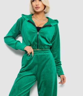 Спортивный костюм женский велюровый, цвет зеленый, 257R4125