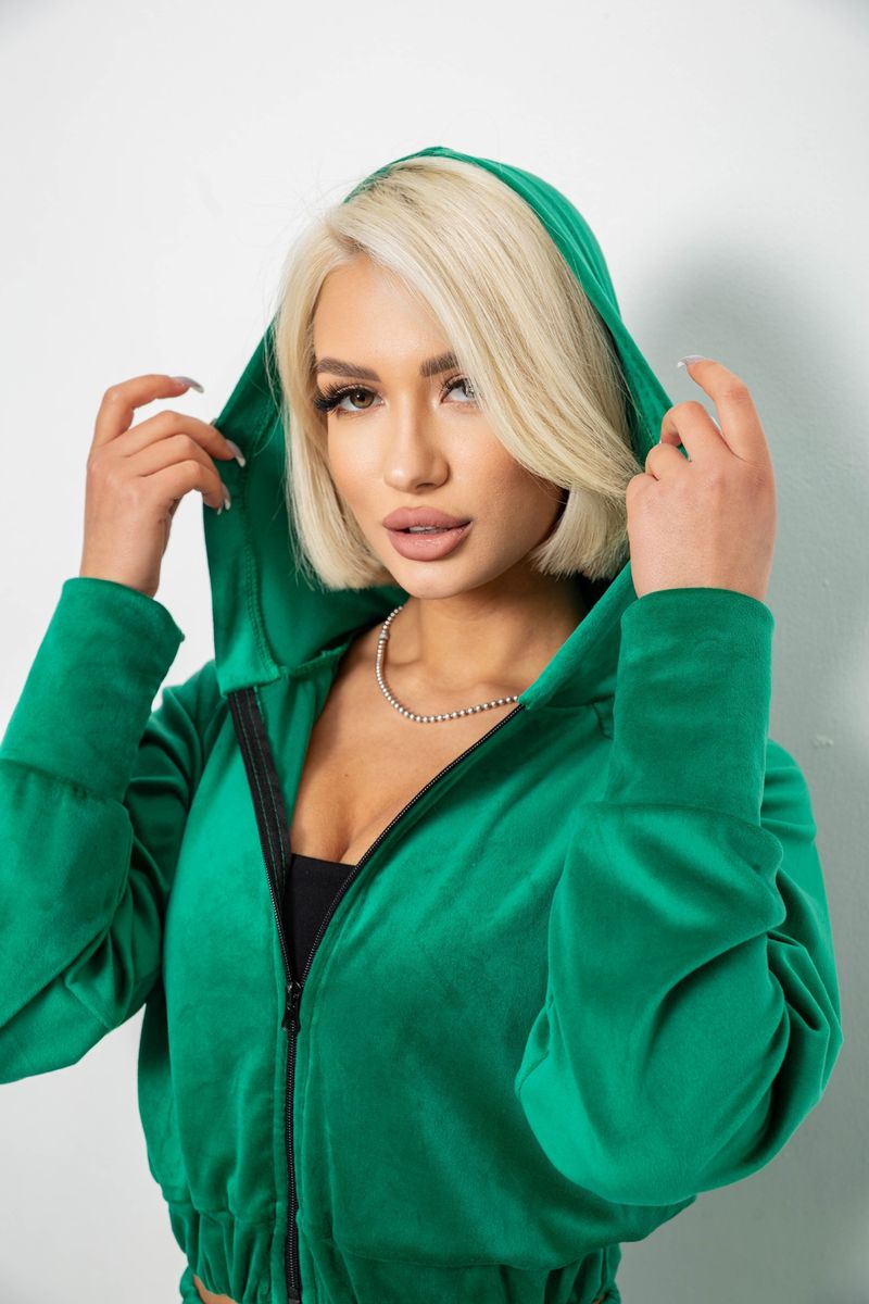 Спортивный костюм женский велюровый, цвет зеленый, 257R4125 — изображение 5