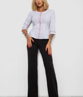 Блуза классическая с вышивкой, цвет белый, 230R03-1