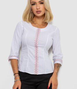 Блуза классическая с вышивкой, цвет белый, 230R03-1