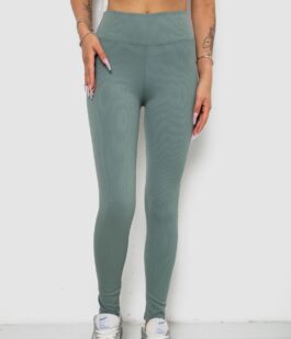 Лосины однотонные в рубчик утепленные на флисе, цвет оливковый, 238R605-1