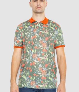 Поло мужское с принтом, цвет оранжево-зеленый, 247R310