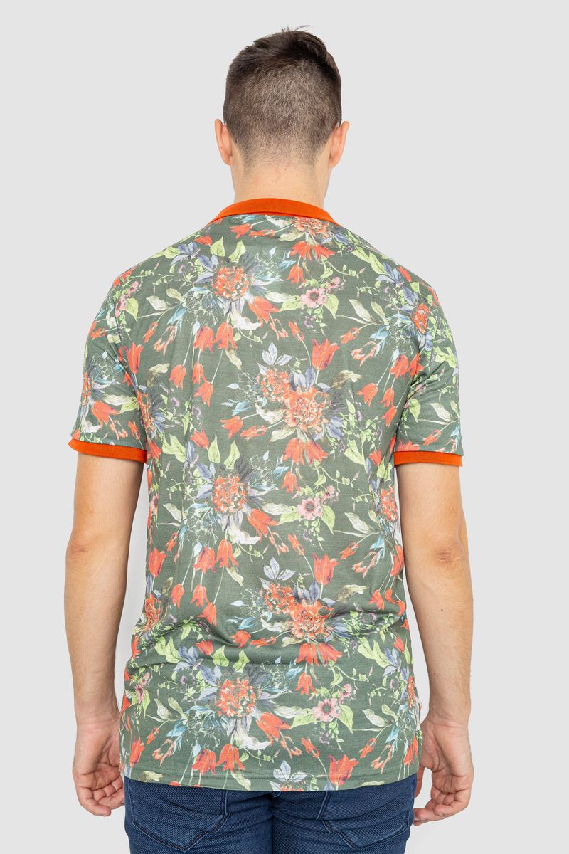 Поло мужское с принтом, цвет оранжево-зеленый, 247R310 — изображение 4