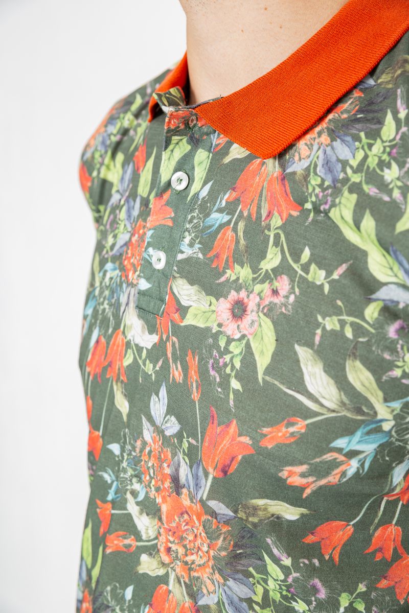 Поло мужское с принтом, цвет оранжево-зеленый, 247R310 — изображение 5