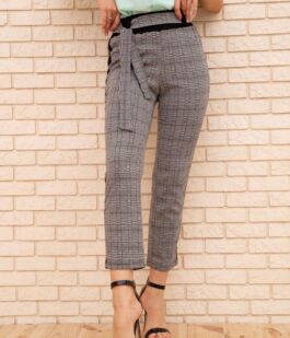 Женские укороченные брюки, в клетку с лампасами, цвет Серый, 172R9314-3