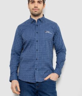 Рубашка мужская в клетку c принтом, цвет синий, 186RM04