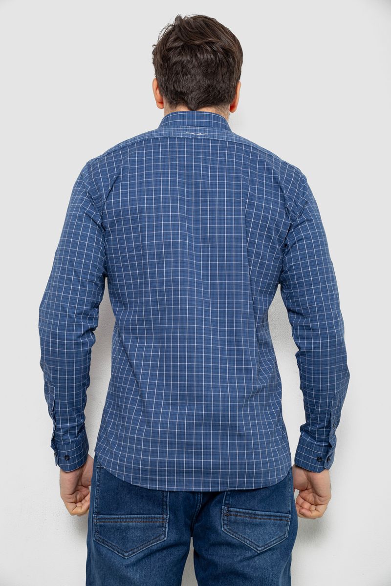 Рубашка мужская в клетку c принтом, цвет синий, 186RM04 — изображение 4