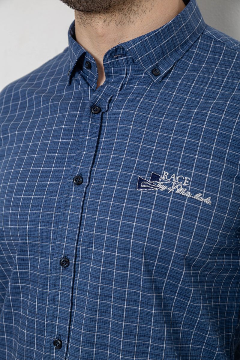 Рубашка мужская в клетку c принтом, цвет синий, 186RM04 — изображение 5