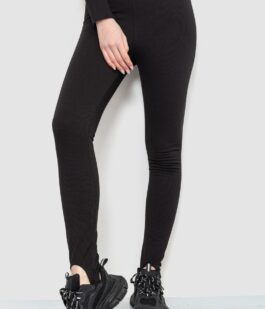 Лосины в рубчик с резинкой внизу на флисе, цвет черный, 102R365