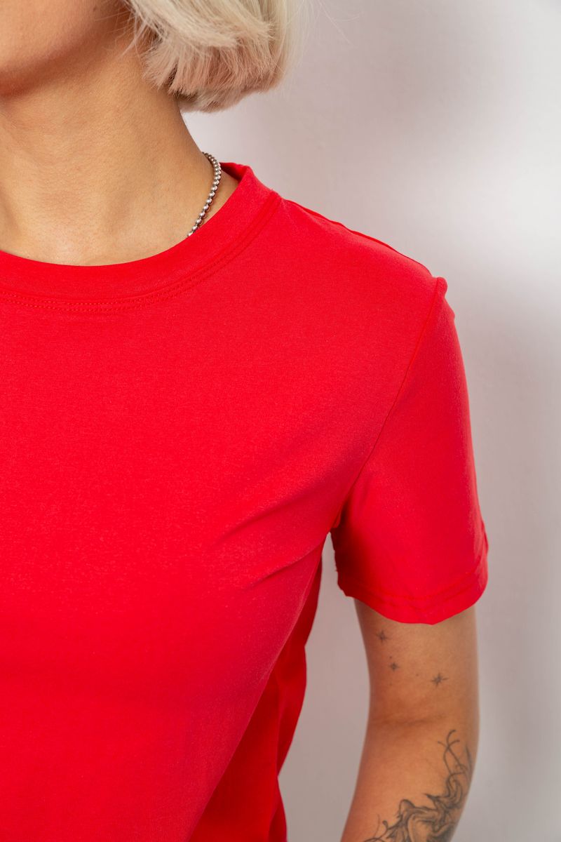 Футболка женская однотонная, цвет красный, 204R3333 — изображение 5