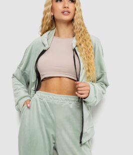 Спортивный костюм женский велюровый, цвет оливковый, 238R107