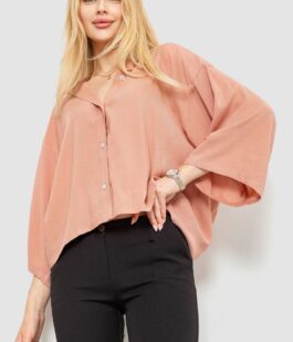 Блуза классическая однтонная, цвет пудровый, 102R332-3