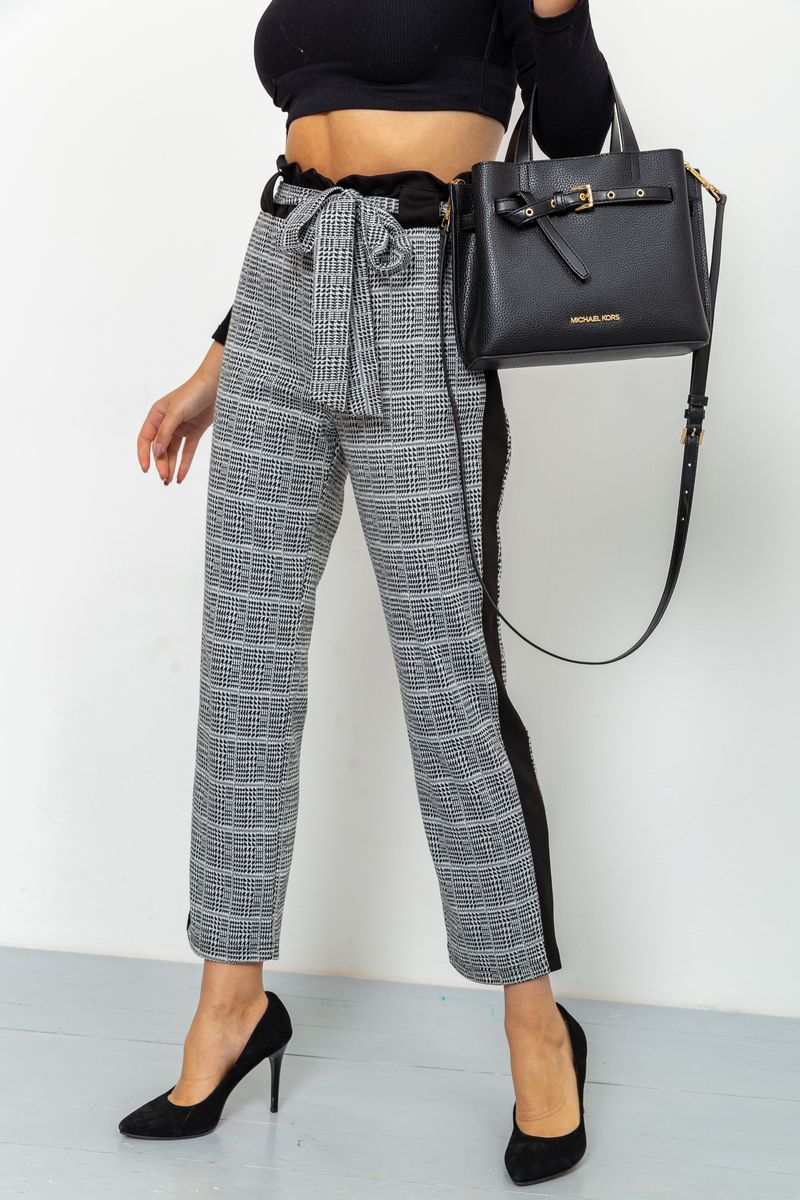 Женские укороченные брюки, в клетку с лампасами цвет Серый, 172R9314-1 — изображение 4