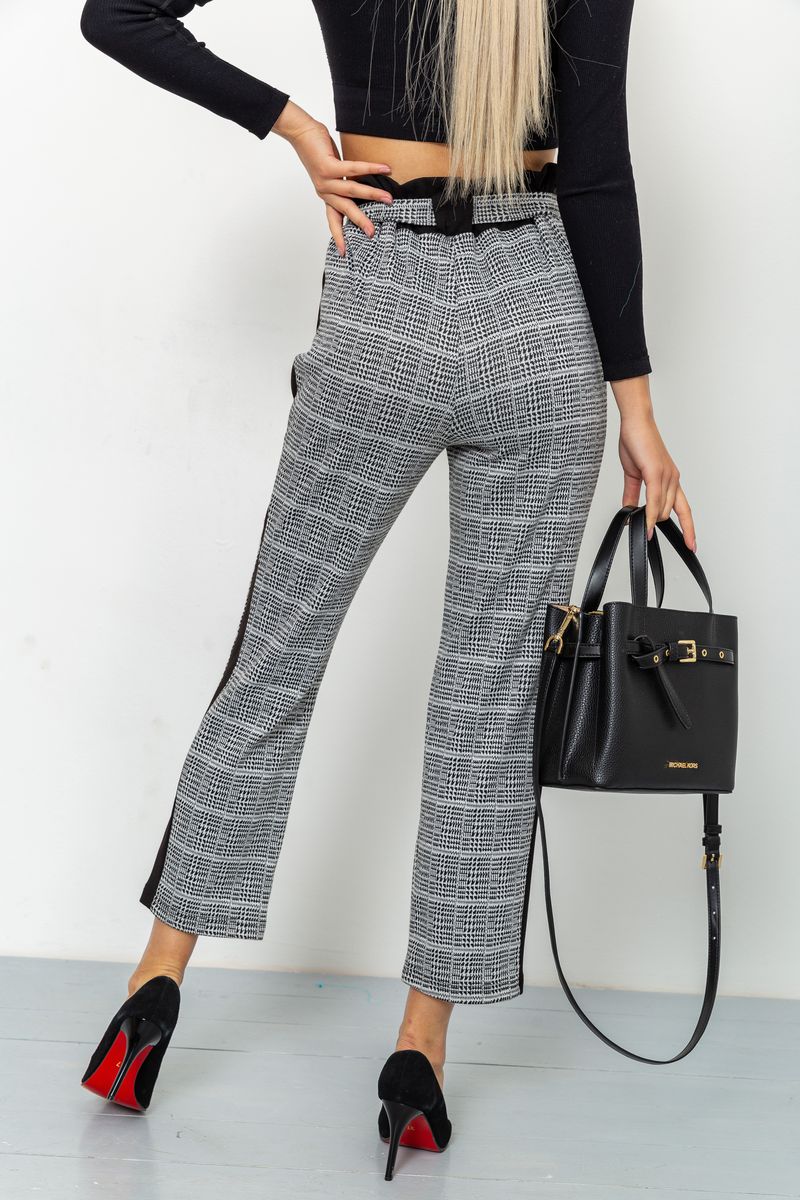 Женские укороченные брюки, в клетку с лампасами цвет Серый, 172R9314-1 — изображение 5