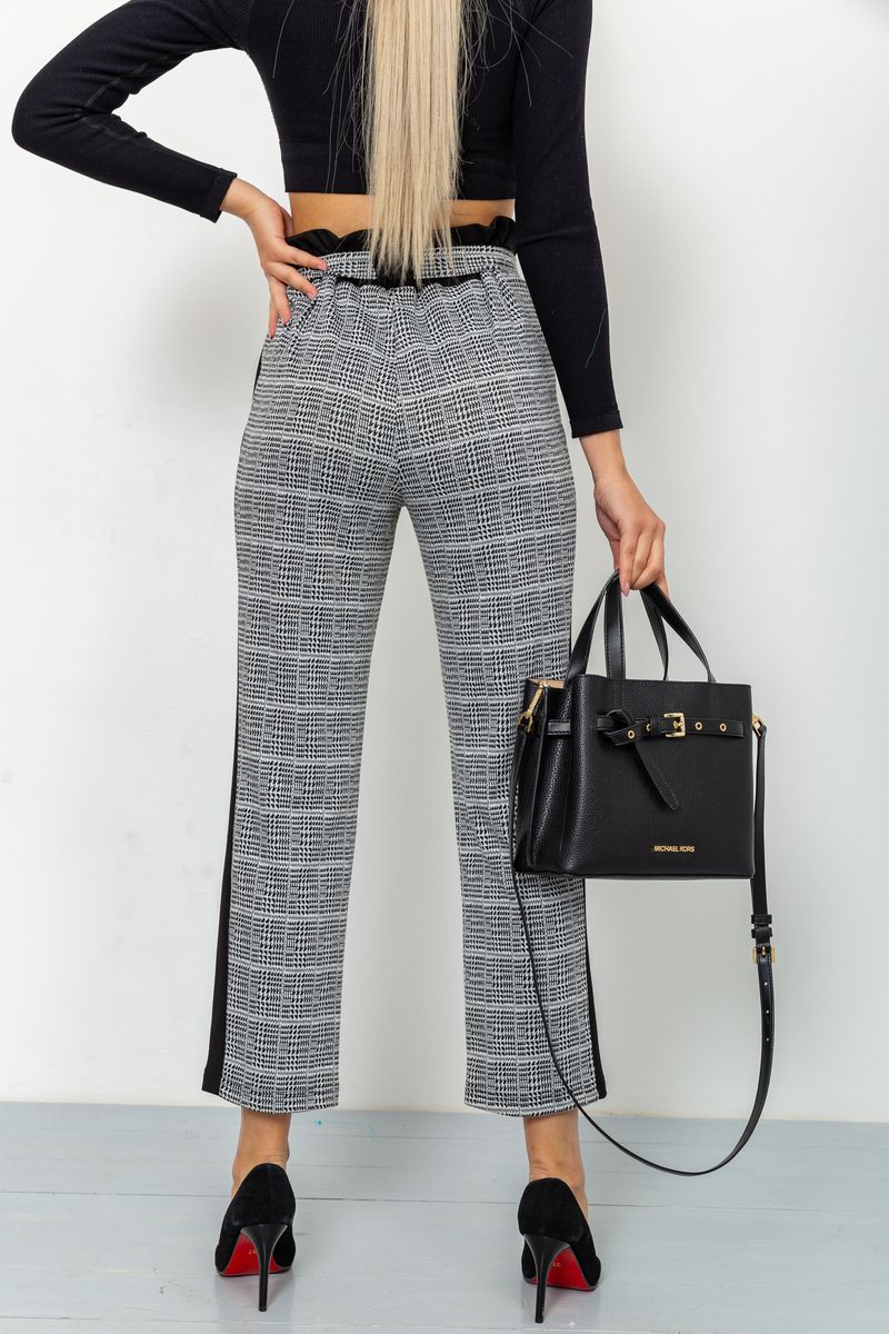 Женские укороченные брюки, в клетку с лампасами цвет Серый, 172R9314-1 — изображение 6