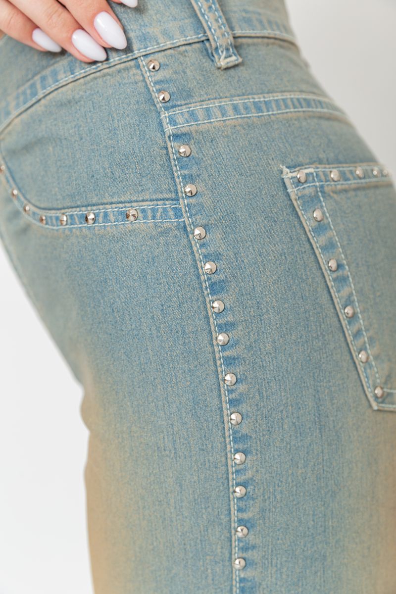 Капри женские с потертостями, цвет сине-коричневый, 201R628-1 — изображение 5