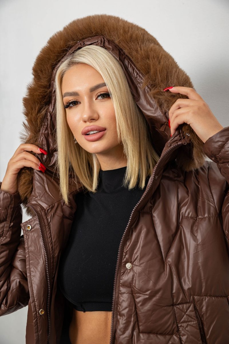 Куртка женская зимняя короткая, цвет коричневый, 244R865 — изображение 5