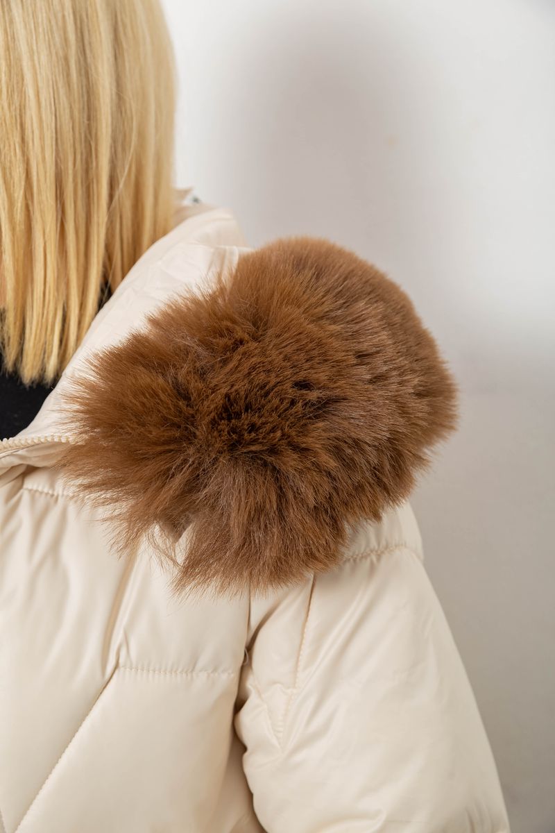 Куртка женская зимняя короткая, цвет светло-бежевый, 244R865 — изображение 5