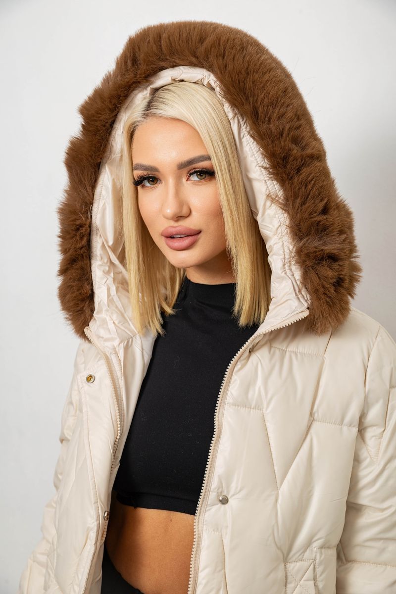 Куртка женская зимняя короткая, цвет светло-бежевый, 244R865 — изображение 8