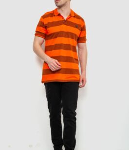 Поло мужское в полоску, цвет оранжевый, 214R6187