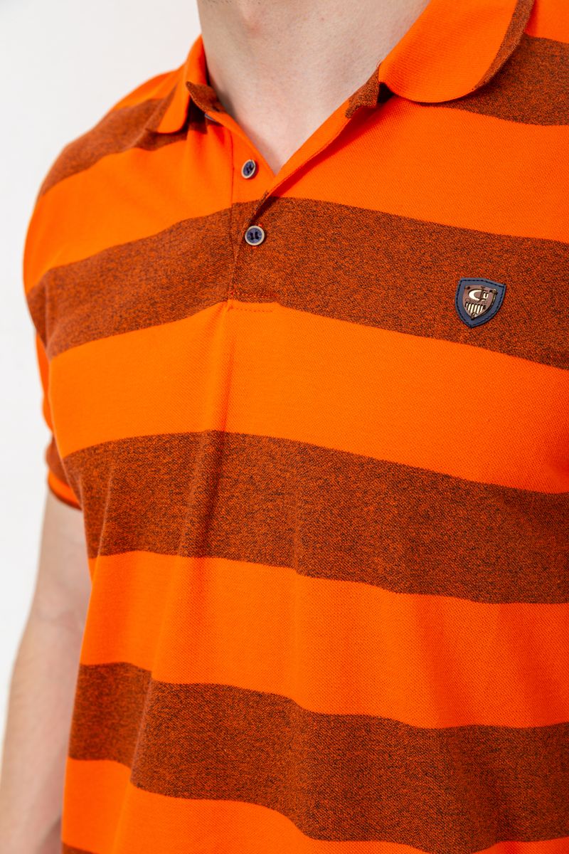 Поло мужское в полоску, цвет оранжевый, 214R6187 — изображение 5