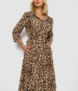 Платье софт на пуговицах с принтом, цвет бежевый, 230R117