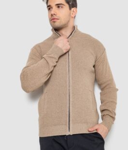 Кофта мужская на молнии с карманами, цвет бежевый, 161R1053