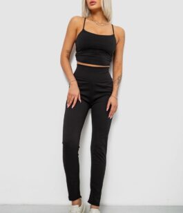 Лосины женские однотонные в рубчик на флисе, цвет черный, 214R0009-10