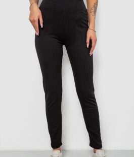 Лосины женские однотонные в рубчик на флисе, цвет черный, 214R0009-10