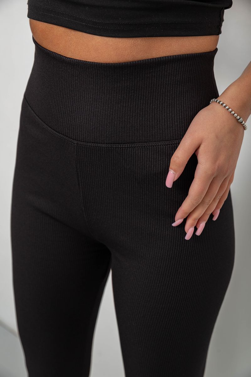 Лосины женские однотонные в рубчик на флисе, цвет черный, 214R0009-10 — изображение 5